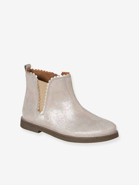 Boots enfant fille cuir élastiquées et zippées marine+or 7 - vertbaudet enfant 