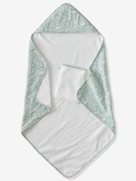 Cape de bain gaze de coton personnalisable + gant de toilette DANS LES BOIS vert sauge 7 - vertbaudet enfant 
