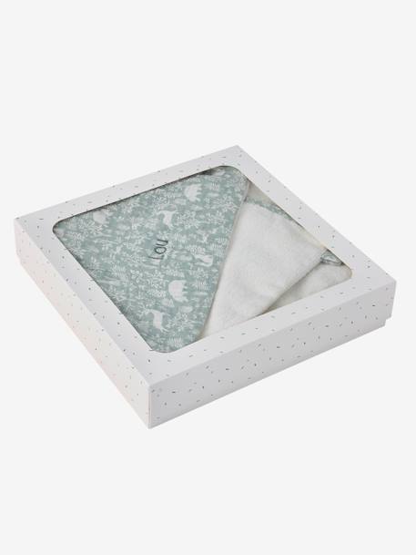 Cape de bain gaze de coton personnalisable + gant de toilette DANS LES BOIS vert sauge 10 - vertbaudet enfant 