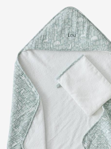 Cape de bain gaze de coton personnalisable + gant de toilette DANS LES BOIS vert sauge 4 - vertbaudet enfant 