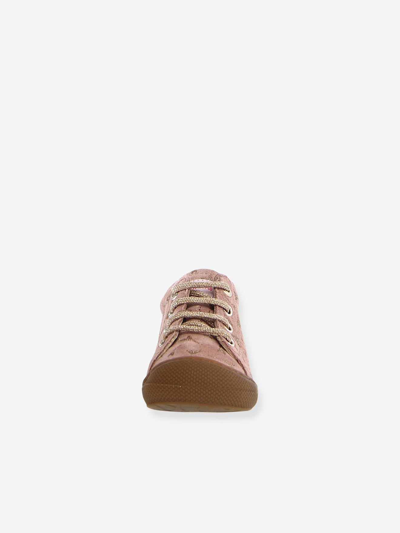 Chaussures Premiers Pas Bébé Naturino - Cuir Souple, Imprimé Automne - Semelle Caoutchouc Antidérapante - Rose