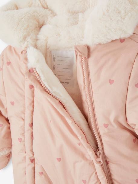 Combipilote bébé imprimée coeurs doublée fausse fourrure vieux rose 3 - vertbaudet enfant 