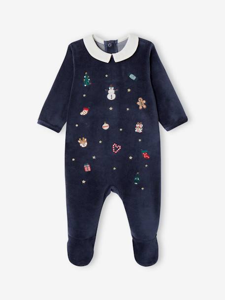 Pyjama Noël bébé garçon en velours brodé marine 1 - vertbaudet enfant 