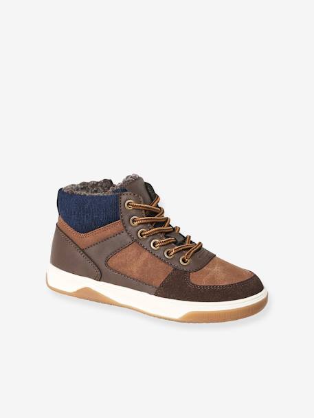 Basket montantes fourrées garçon lacets et zips marron 1 - vertbaudet enfant 