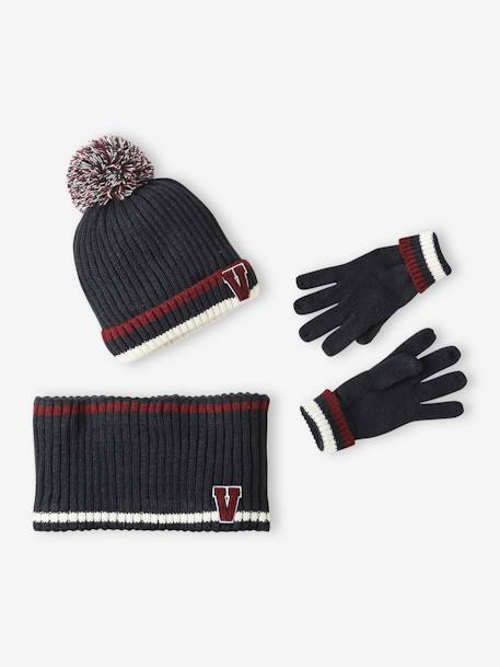 Ensemble bonnet + snood + gants en maille côtelée garçon marine 1 - vertbaudet enfant 