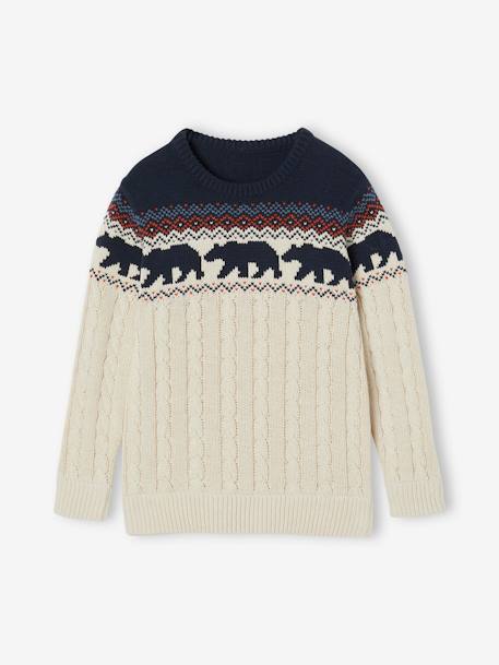 Pull Jacquard à torsade garçon blanc chiné 1 - vertbaudet enfant 