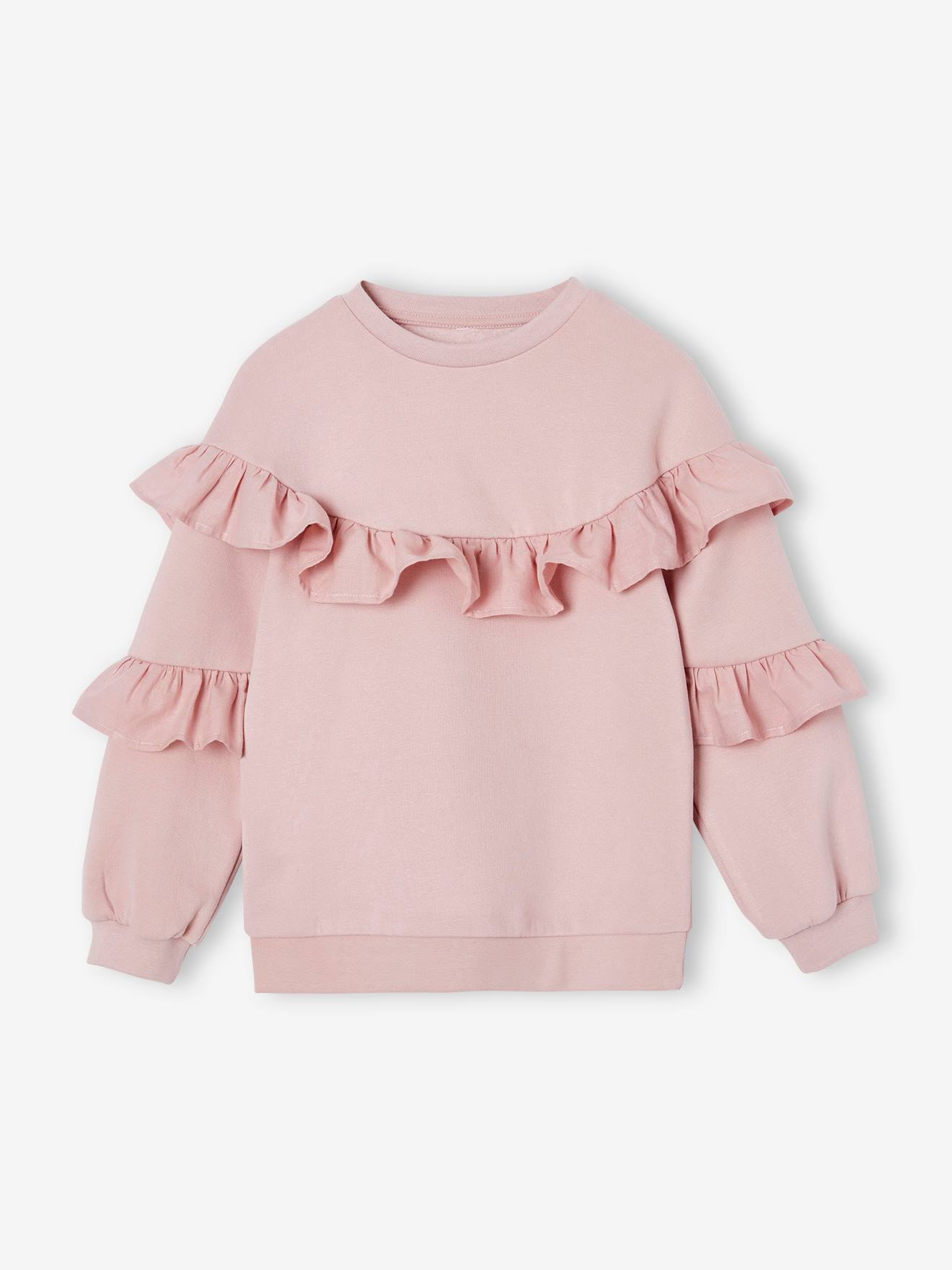 Sweat Rayé Fille Vertbaudet - Manches à Volants, Encre Gonflante Cœur