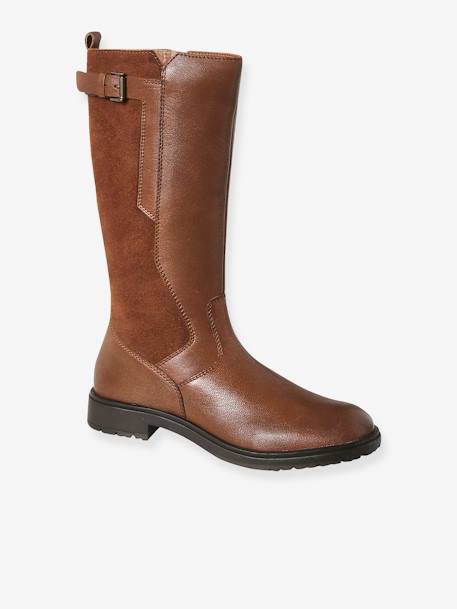 Boots cavalière enfant fille cuir zippées marron 1 - vertbaudet enfant 