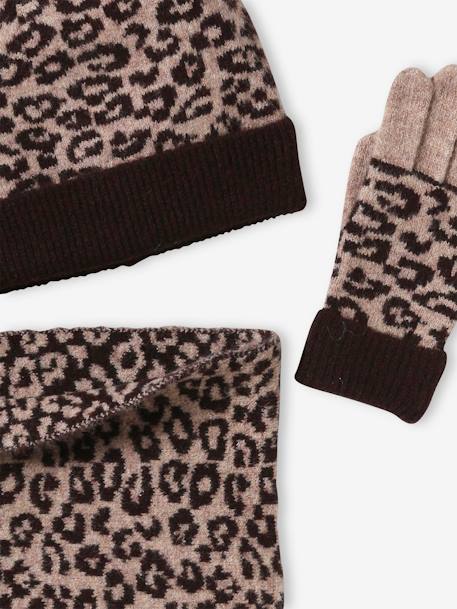 Ensemble fille léopard bonnet snood gants marron imprimé 7 - vertbaudet enfant 