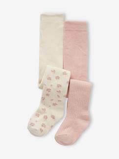 Lot de 2 paires de collants bébé fille à fleurs et en côtes  - vertbaudet enfant