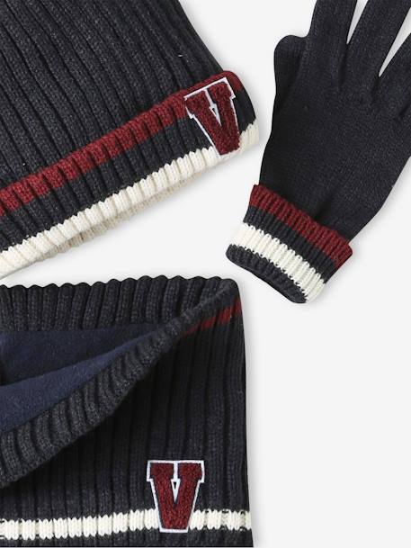 Ensemble bonnet + snood + gants en maille côtelée garçon marine 5 - vertbaudet enfant 