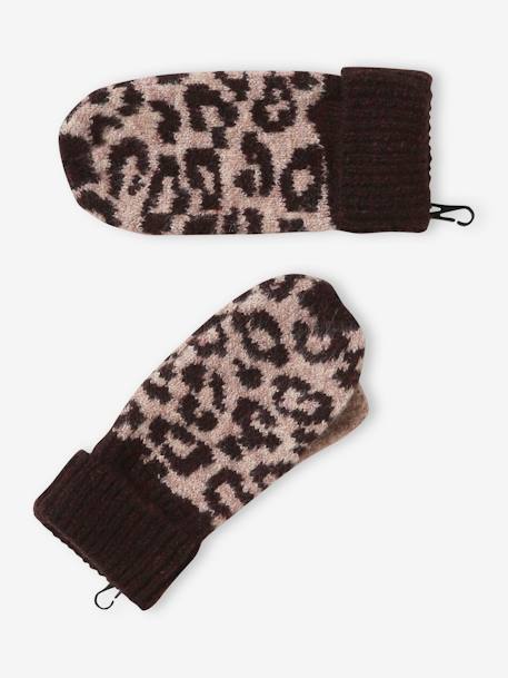 Ensemble fille léopard bonnet snood gants marron imprimé 5 - vertbaudet enfant 