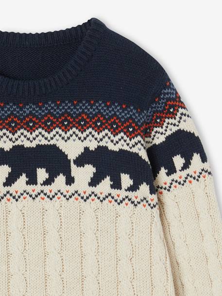 Pull Jacquard à torsade garçon blanc chiné 3 - vertbaudet enfant 