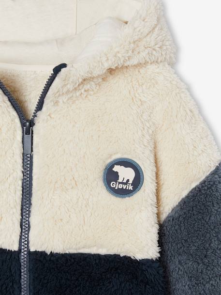 Sweat garçon zippé à capuche en sherpa coloblock bleu ardoise 4 - vertbaudet enfant 