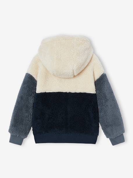 Sweat garçon zippé à capuche en sherpa coloblock bleu ardoise 3 - vertbaudet enfant 