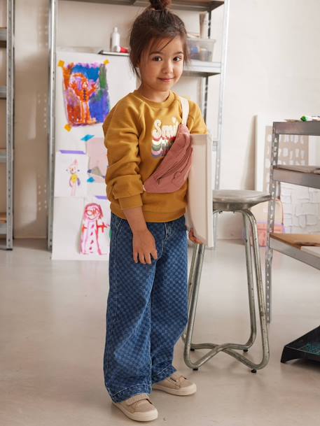 Pantalon fille large motifs fantaisie bleu foncé+denim gris 6 - vertbaudet enfant 