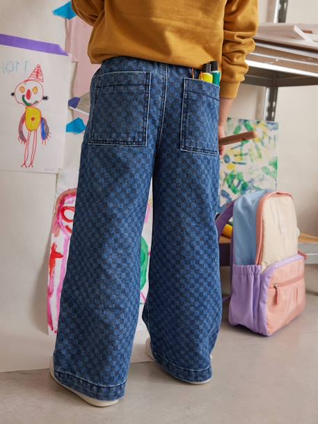 Pantalon fille large motifs fantaisie bleu foncé+denim gris 5 - vertbaudet enfant 