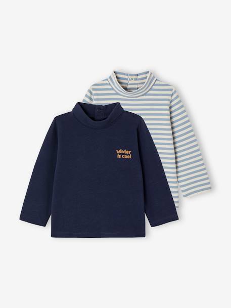 Lot de 2 T-shirts col roulé marine+vanille 1 - vertbaudet enfant 