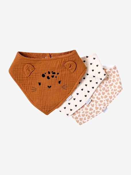 Lot 3 bavoirs bandanas en gaze de coton / éponge Lovely Leo+rose grenier 1 - vertbaudet enfant 