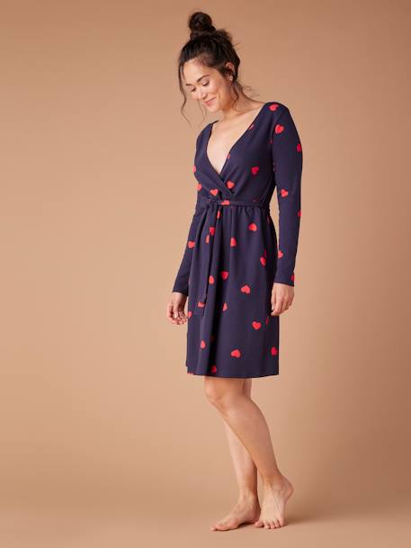 Kit Maternité 'Mon coeur' chemise de nuit grossesse + body bébé + pochon écru+marine 25 - vertbaudet enfant 