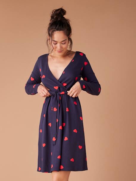 Kit Maternité 'Mon coeur' chemise de nuit grossesse + body bébé + pochon écru+marine 26 - vertbaudet enfant 