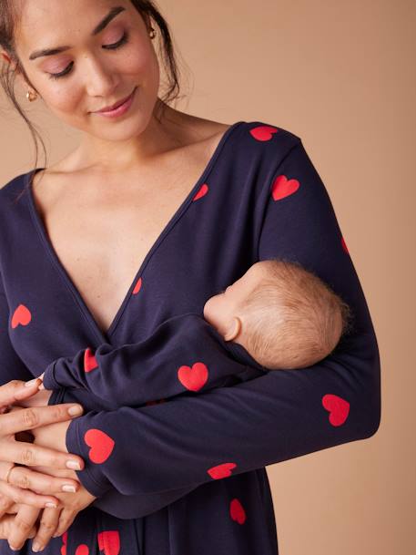 Kit Maternité 'Mon coeur' chemise de nuit grossesse + body bébé + pochon écru+marine 11 - vertbaudet enfant 