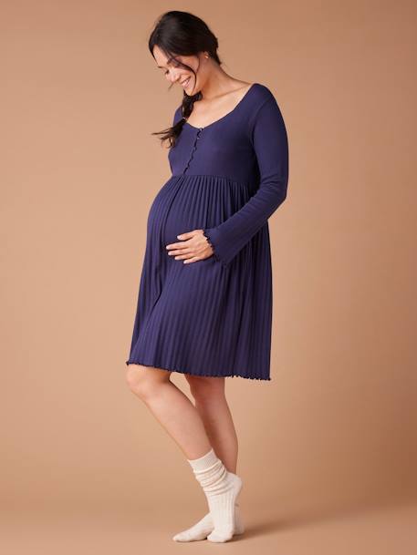 Chemise de nuit maille pointelle grossesse et allaitement marine 2 - vertbaudet enfant 