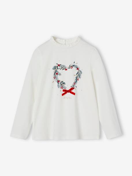 T-shirt fille noël couronne coeur détails pailletés écru 1 - vertbaudet enfant 