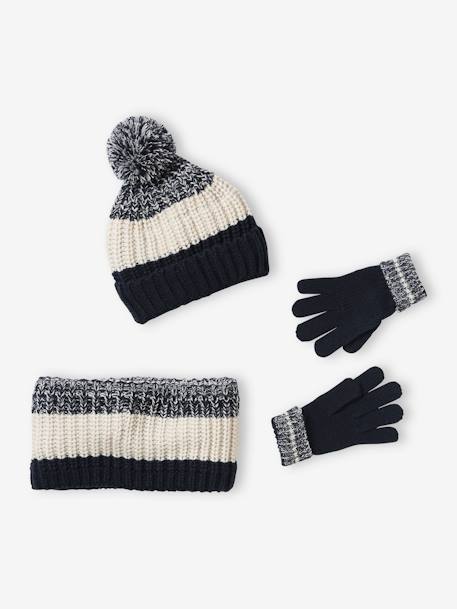 Ensemble colorblock bonnet + snood + gants garçon bleu nuit 3 - vertbaudet enfant 