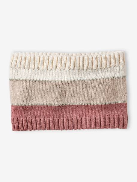 Ensemble bonnet snood moufles/mitaines colorblock fille rayé rose+vert d'eau 4 - vertbaudet enfant 