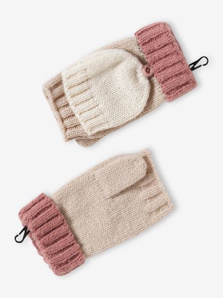 Ensemble bonnet snood moufles/mitaines colorblock fille rayé rose+vert d'eau 5 - vertbaudet enfant 