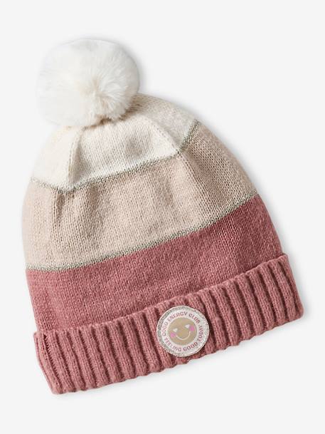 Ensemble bonnet snood moufles/mitaines colorblock fille rayé rose+vert d'eau 3 - vertbaudet enfant 