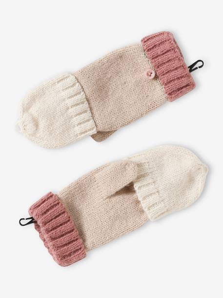 Ensemble bonnet snood moufles/mitaines colorblock fille rayé rose+vert d'eau 6 - vertbaudet enfant 