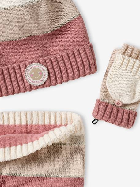 Ensemble bonnet snood moufles/mitaines colorblock fille rayé rose+vert d'eau 8 - vertbaudet enfant 