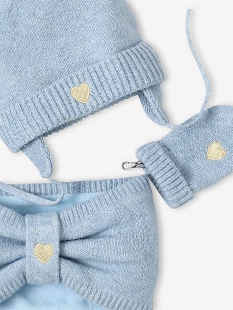 Ensemble bonnet + snood + moufles 'coeur' bébé fille bleu glacier 5 - vertbaudet enfant 
