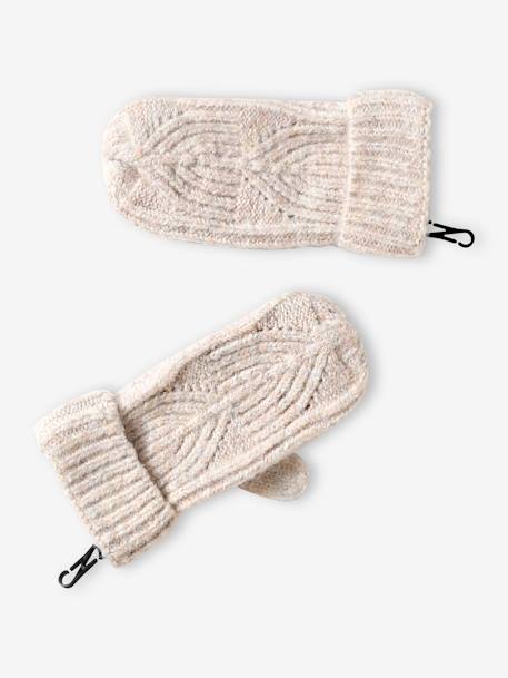 Ensemble fille bonnet, snood, gants en maille fantaisie écru+gris chiné+ROSE 5 - vertbaudet enfant 