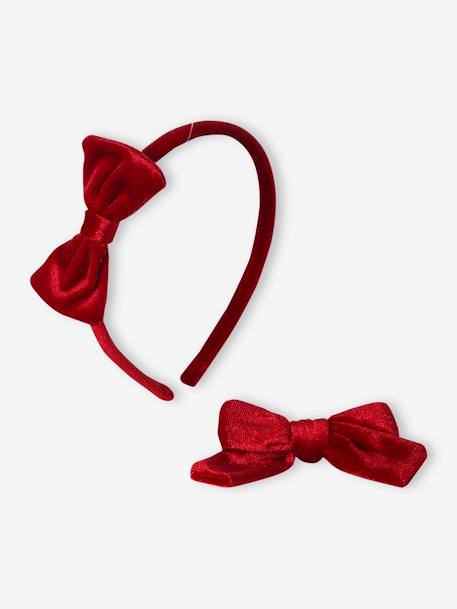 Ensemble serre-tête et barrette fille en velours anthracite+rouge 9 - vertbaudet enfant 