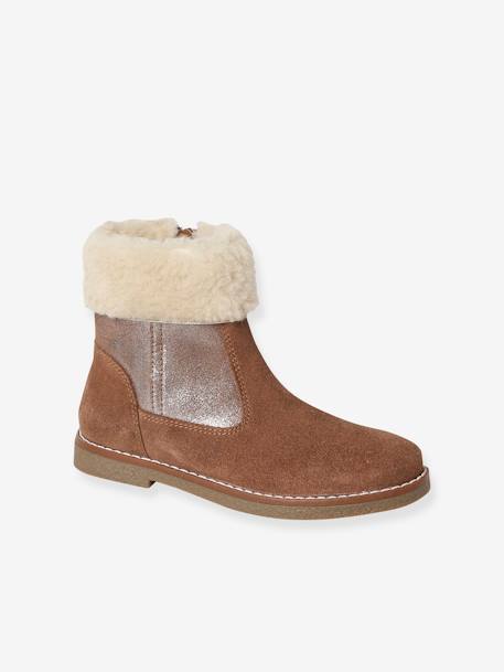 Boots enfant fille cuir fourrées et zippées camel 3 - vertbaudet enfant 