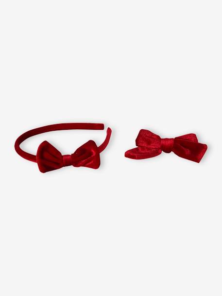 Ensemble serre-tête et barrette fille en velours anthracite+rouge 8 - vertbaudet enfant 