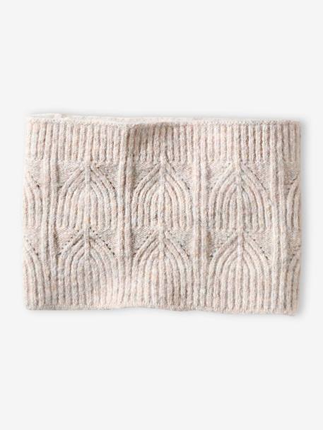 Ensemble fille bonnet, snood, gants en maille fantaisie écru+gris chiné+ROSE 3 - vertbaudet enfant 