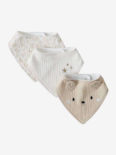 Lot 3 bavoirs bandanas en gaze de coton Bord de mer+Broceliande+Dans les bois+Hanoi+Hérisson+Hygge+lot renard+Mon coeur+Tanzanie 27 - vertbaudet enfant 