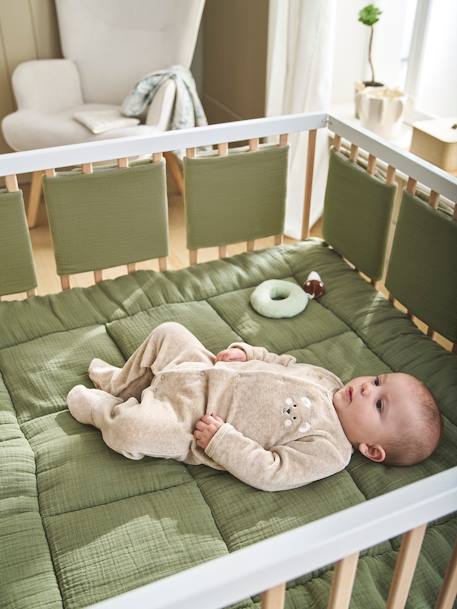 Tour de lit / tour de parc pare-chocs en gaze de coton uni olive+taupe 4 - vertbaudet enfant 