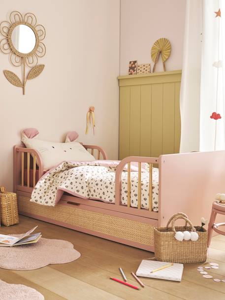 Lit Bébé évolutif 70x140cm avec tiroir de rangement en cannage POESIE rose nude 2 - vertbaudet enfant 