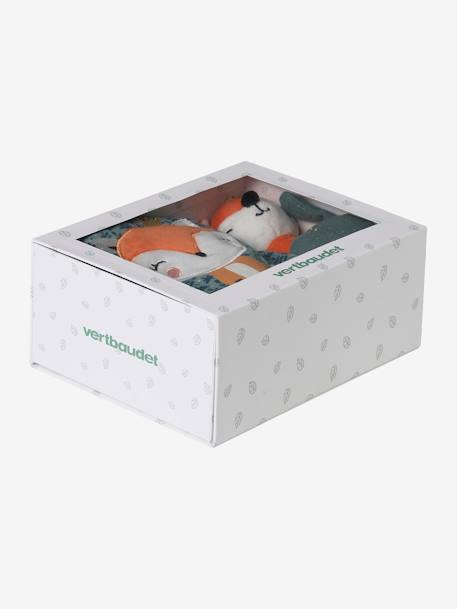 Coffret cadeau 3 pièces : doudou lange personnalisable + hochet + livre imagier Forêt Enchantée+TANZANIE 3 - vertbaudet enfant 