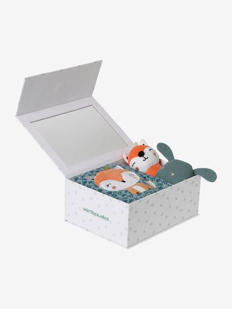 Coffret cadeau 3 pièces : doudou lange personnalisable + hochet + livre imagier Forêt Enchantée+TANZANIE 4 - vertbaudet enfant 