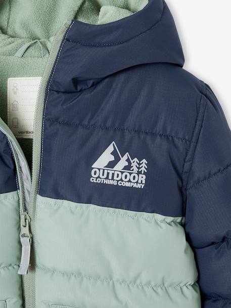 Doudoune garçon bicolore doublée polaire à capuche marron+vert sauge 12 - vertbaudet enfant 