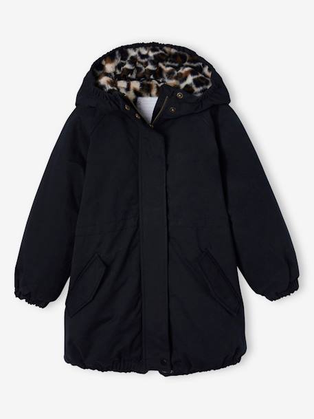Parka fille à capuche doublée imitation fourrure bois de rose+noir 9 - vertbaudet enfant 