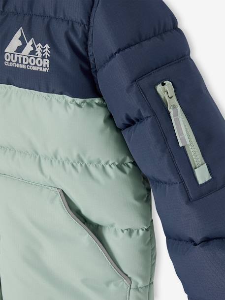 Doudoune garçon bicolore doublée polaire à capuche marron+vert sauge 13 - vertbaudet enfant 