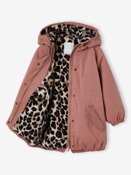 Parka fille à capuche doublée imitation fourrure bois de rose+noir 2 - vertbaudet enfant 