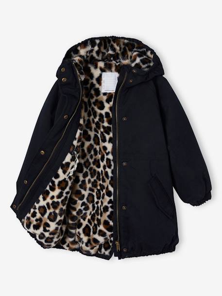 Parka fille à capuche doublée imitation fourrure bois de rose+noir 10 - vertbaudet enfant 